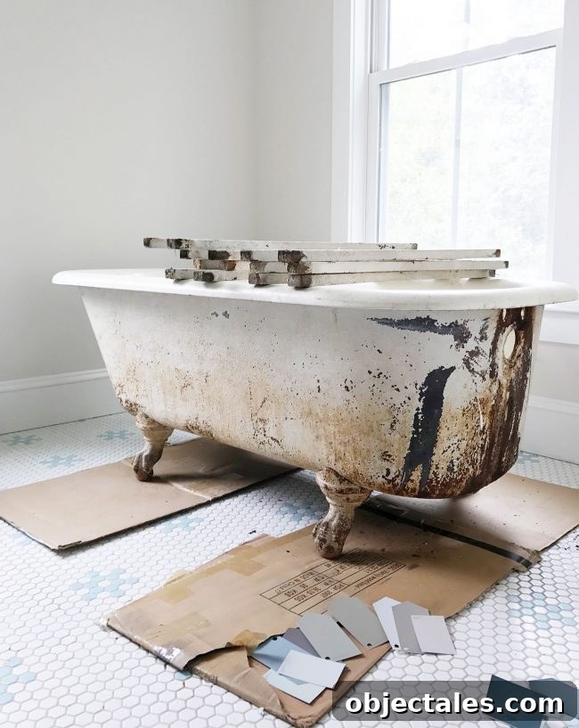 Refinish Your Old Clawfoot Tub: Step-by-Step Guide 11 Dirty outside of clawfoot tub with rust stains