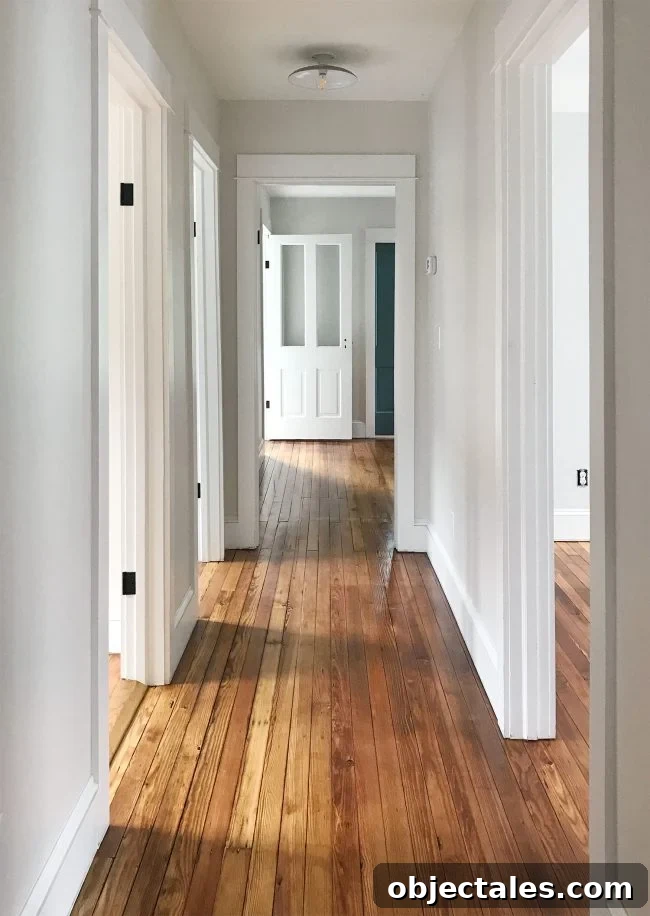 Heart Pine Floor Refinishing: Before and After Results 12 clear sealed pine floors in upstairs hallway