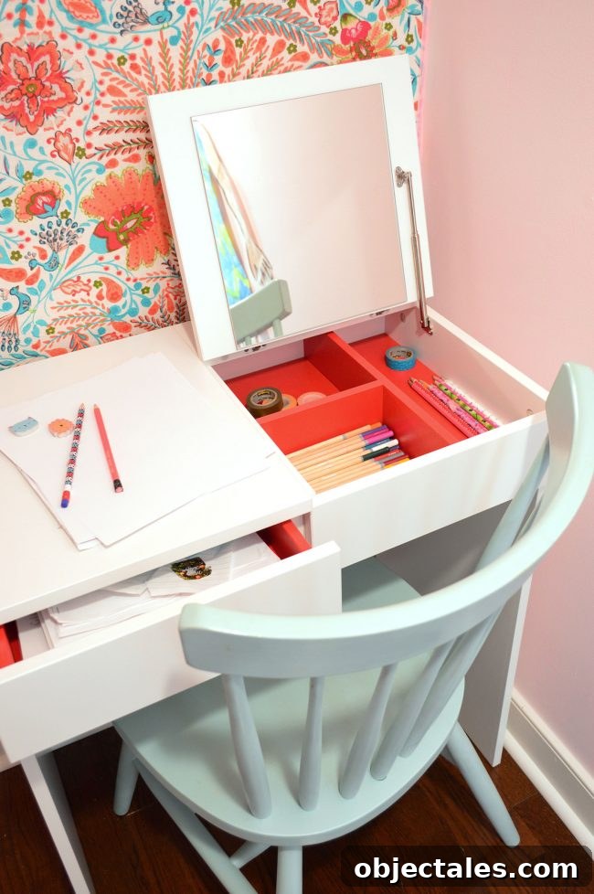 girls bedroom closet writing desk