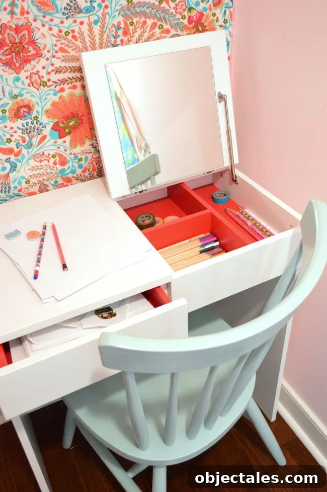 girls bedroom closet writing desk