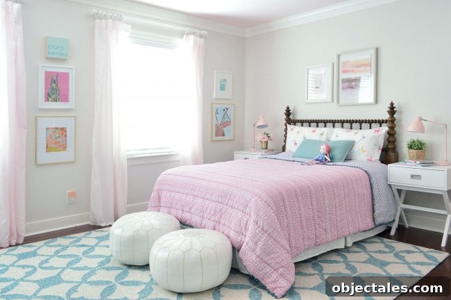 girls bedroom styled bed and rug