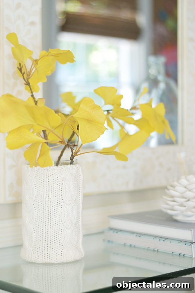 faux gingko leaf branch decor in vase