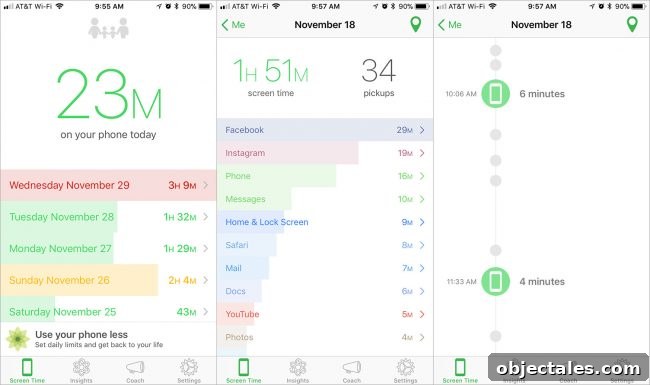 Phone usage tracking screenshots