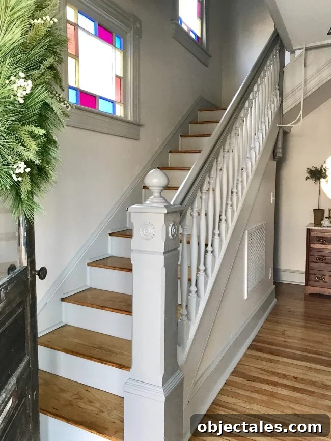 Painted stair railing and post