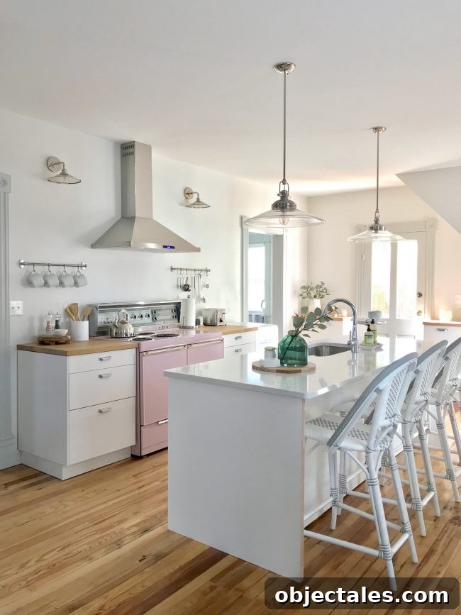 Kitchen island with quartz countertop and stools