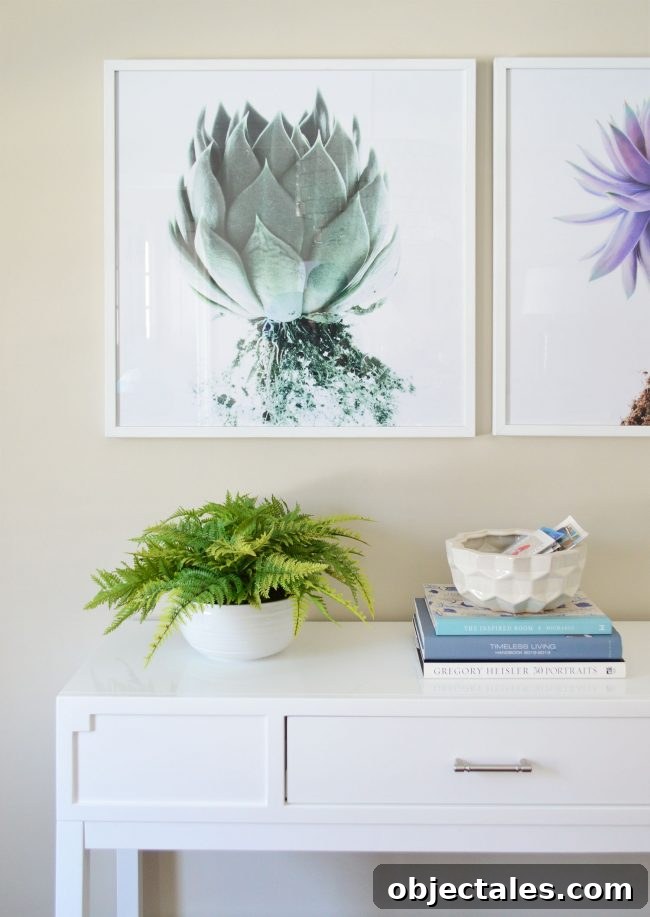 Episode 81: When Our Pipes Froze and What We Did 7 Large fake fern in dining room console