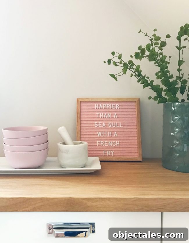 Pink letterboard and home accessories