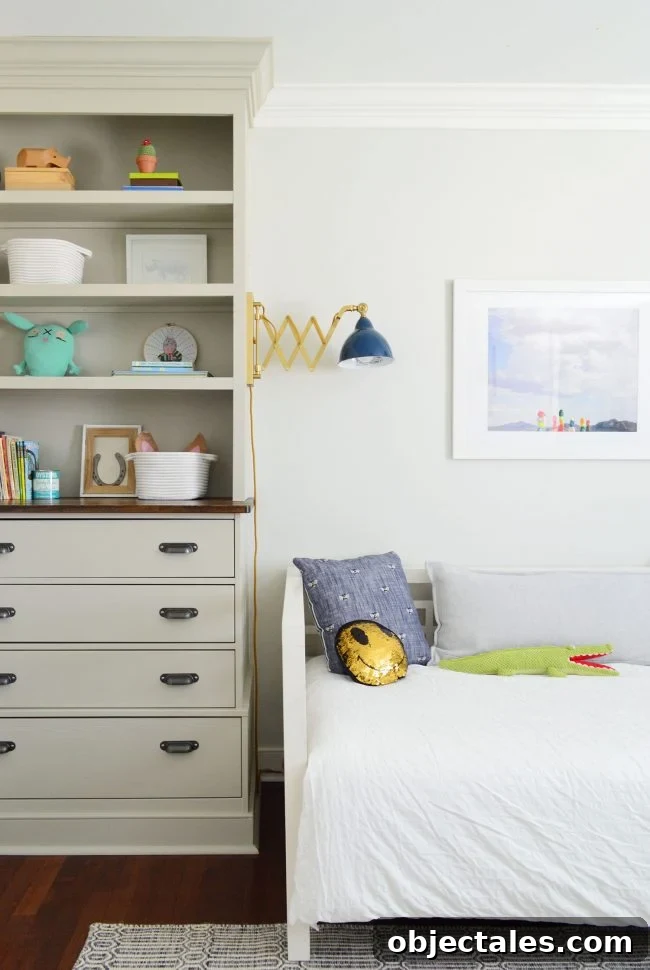Colorful rock-themed art above bed