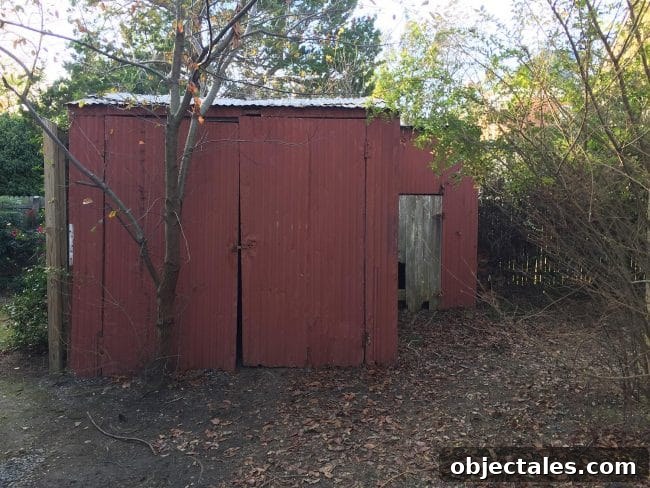 Old rusty shed with holes