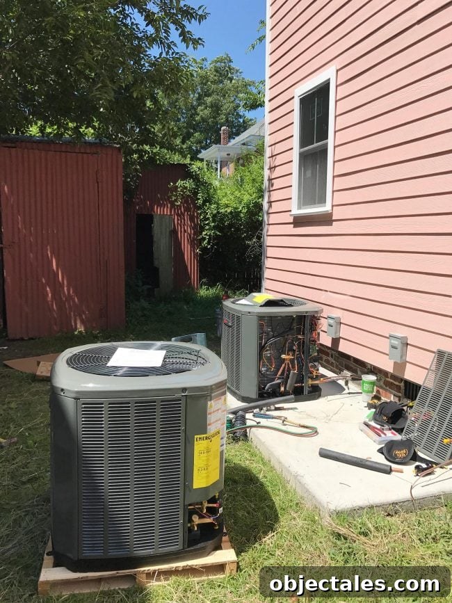 Shed close to house during HVAC install