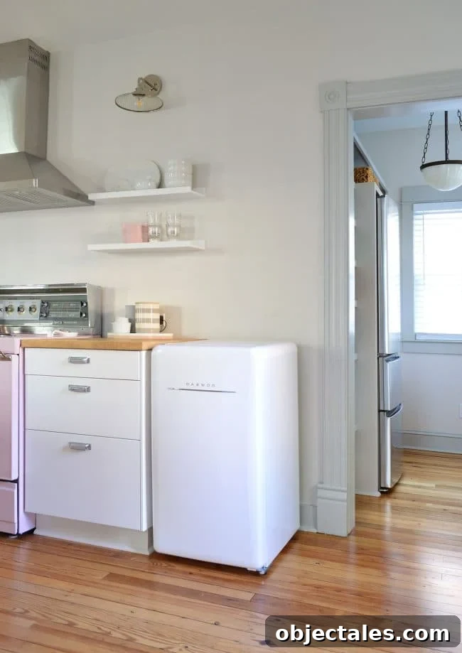 Mistakes We Made in Our Beach House Kitchen 2 Mini fridge beside pantry in beach house kitchen