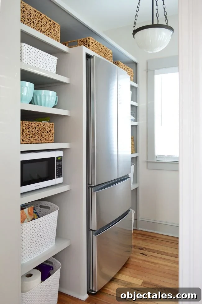 Mistakes We Made in Our Beach House Kitchen 4 Built-in pantry shelves around fridge