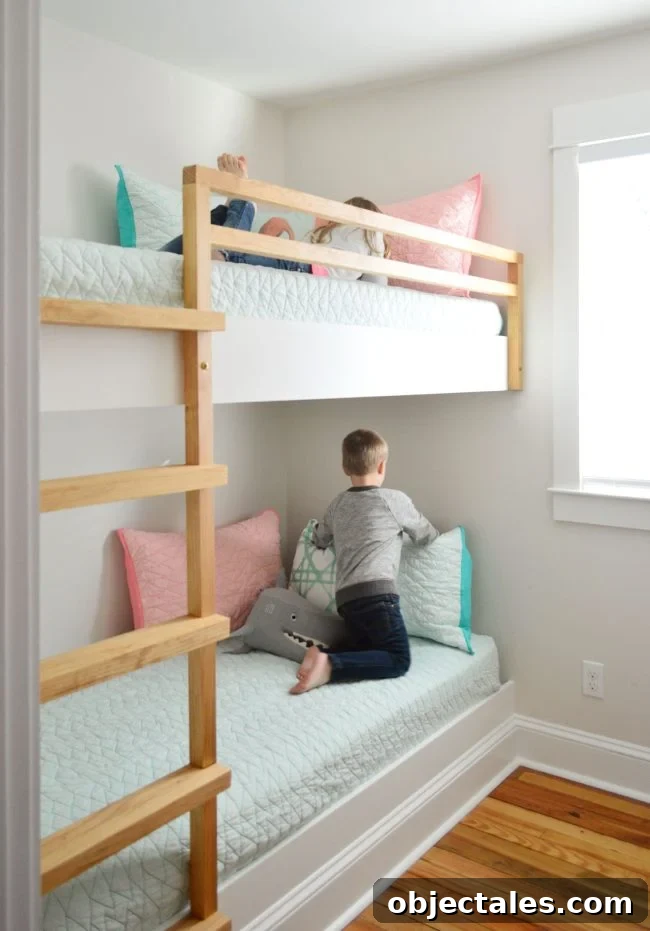 How to Build Built-In Bunk Beds: Step-by-Step Guide 2 built in bunk beds in a small room with children on each bed