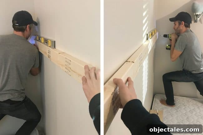 How to Build Built-In Bunk Beds: Step-by-Step Guide 12 John using force to drive RSS screws into 2x4