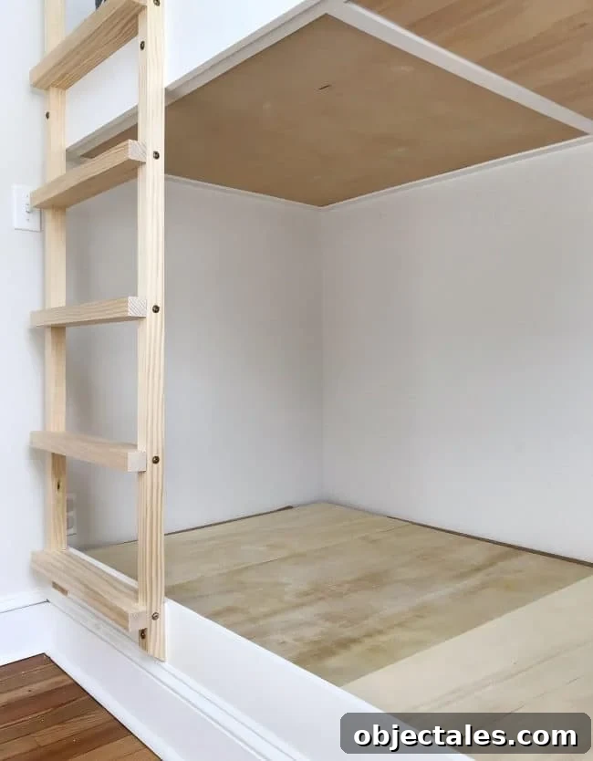 How to Build Built-In Bunk Beds: Step-by-Step Guide 15 view of underside of built-in bunk beds
