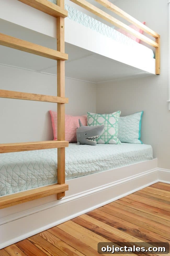 How to Build Built-In Bunk Beds: Step-by-Step Guide 4 detail of bottom bunk of built in wall to wall bunk beds