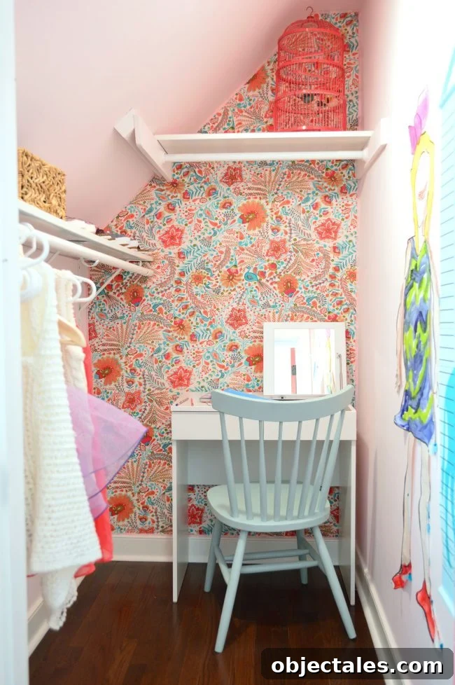 A Year Without Shopping: What I Learned (Episode 89) 8 girls bedroom closet writing desk fabric wallpaper