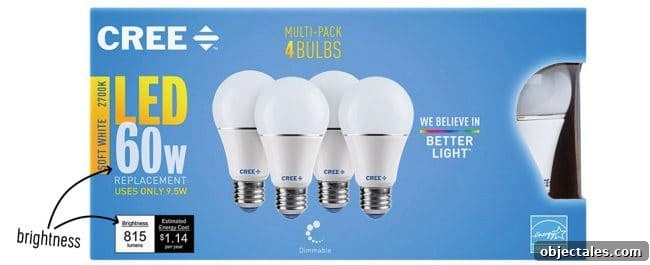 Cree LED light bulb box with Lumens explained