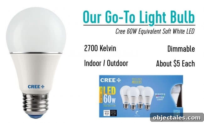 Our go to light bulb the Cree 60W LED soft white bulb