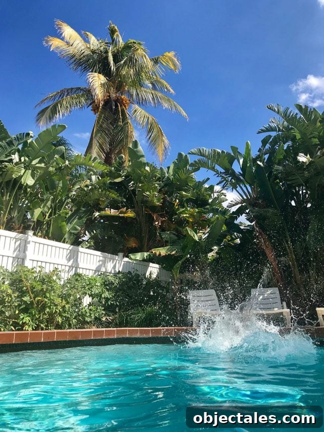 Family Spring Break in Fort Lauderdale: Our Trip Highlights 6 big splash in private pool with large palm tree in background