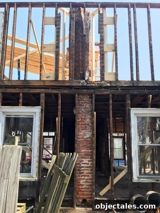 Backyard view of twisting chimney