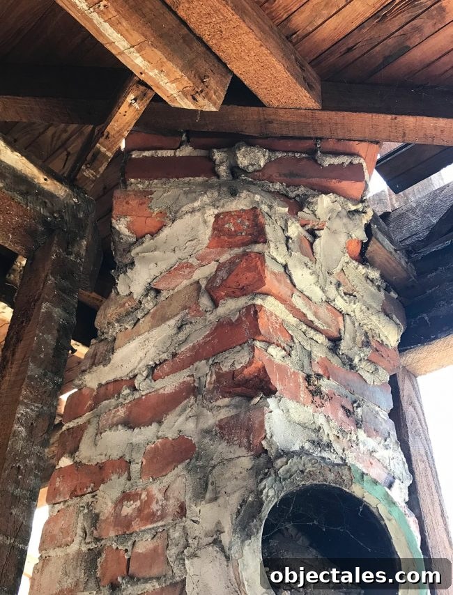Chimney twisting through ceiling detail