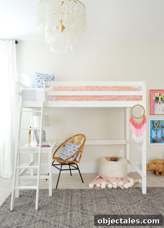 A's bedroom loft bed and desk