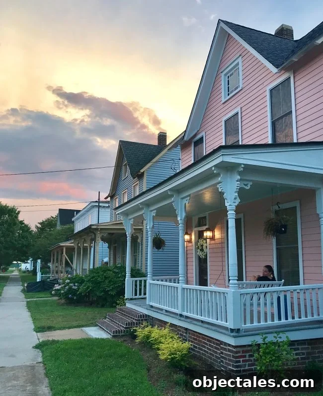 sunset in cape charles va with row of houses 