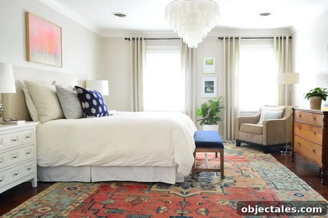 previous master bedroom with bedskirt and tan headboard