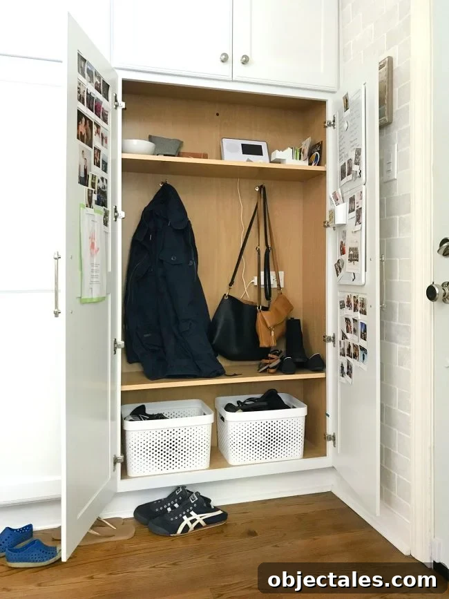 Coats crowded in locker