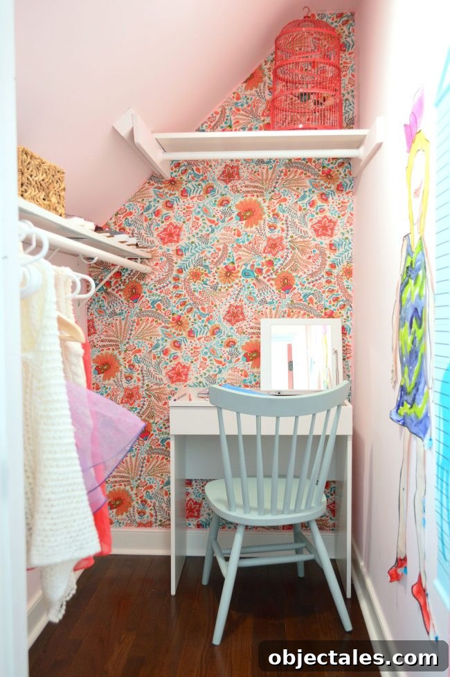 Minimal Wardrobe: How I Simplified My Closet 13 girls bedroom closet writing desk fabric wallpaper