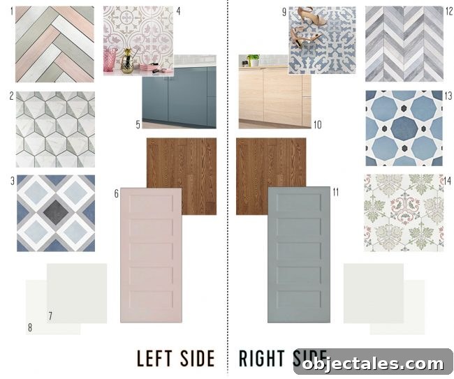 Tile samples laid out