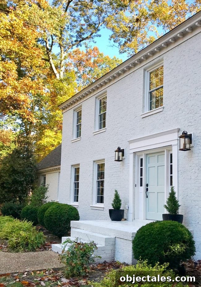 How We Painted Our Brick House White 2 White Paint Brick Home With Open Front Porch