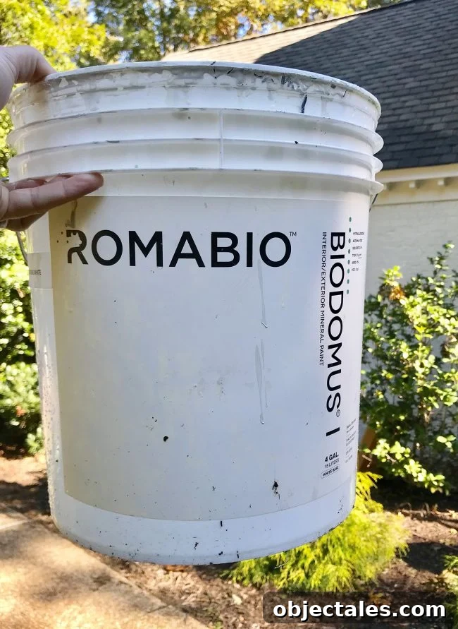 How We Painted Our Brick House White 14 bucket of biodomus I brick mineral paint by romabio