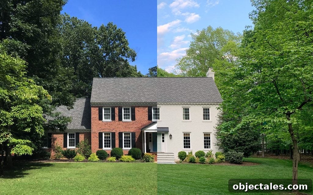 How We Painted Our Brick House White 4 Split Before And After Of Brick House Painted White
