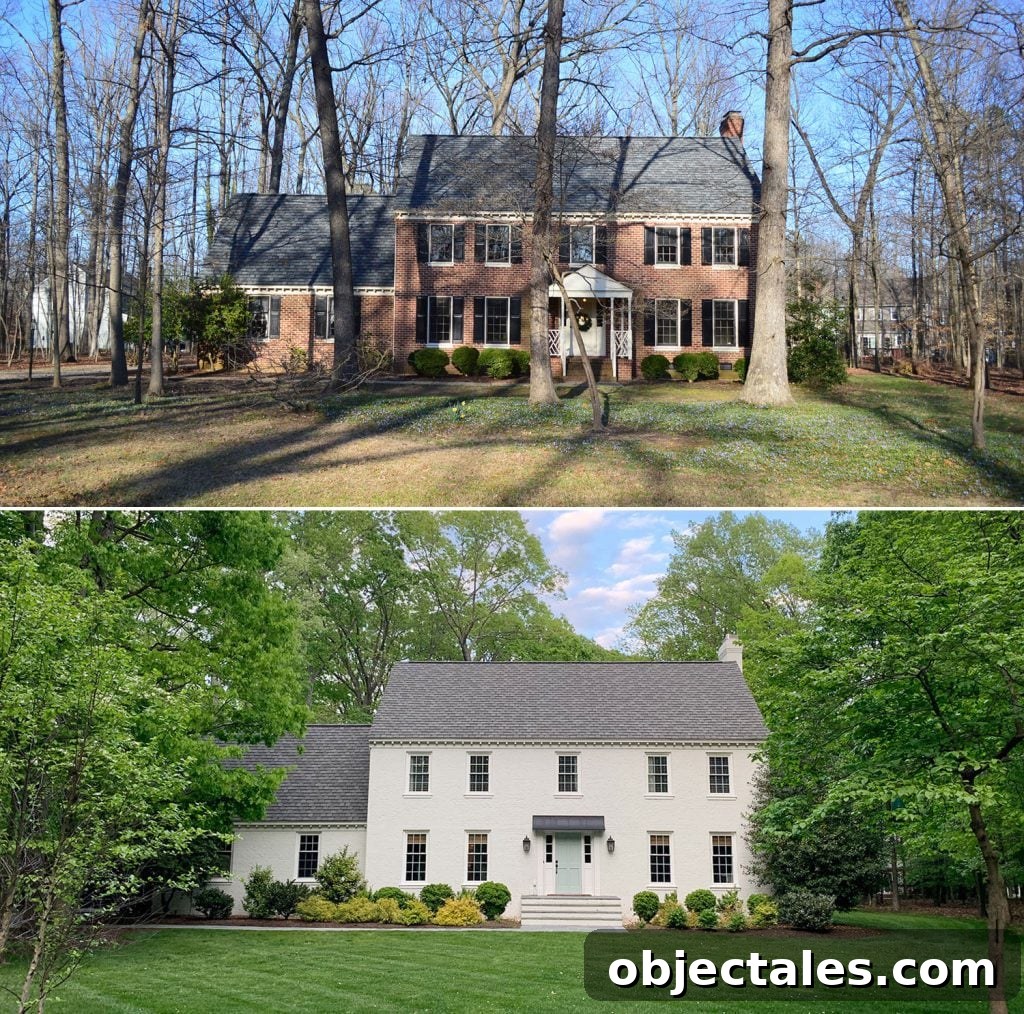 How We Painted Our Brick House White 6 Before And After Photos Of Brick House Paintdd White From Yard