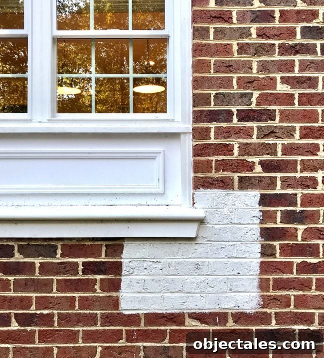 How We Painted Our Brick House White 8 moderne white paint sample on red brick house