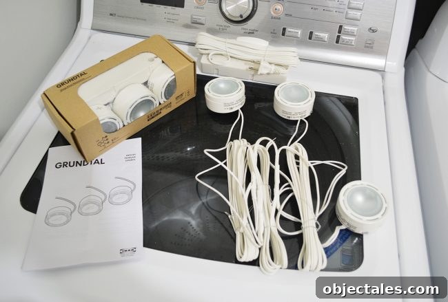 Spotlight installed under cabinet