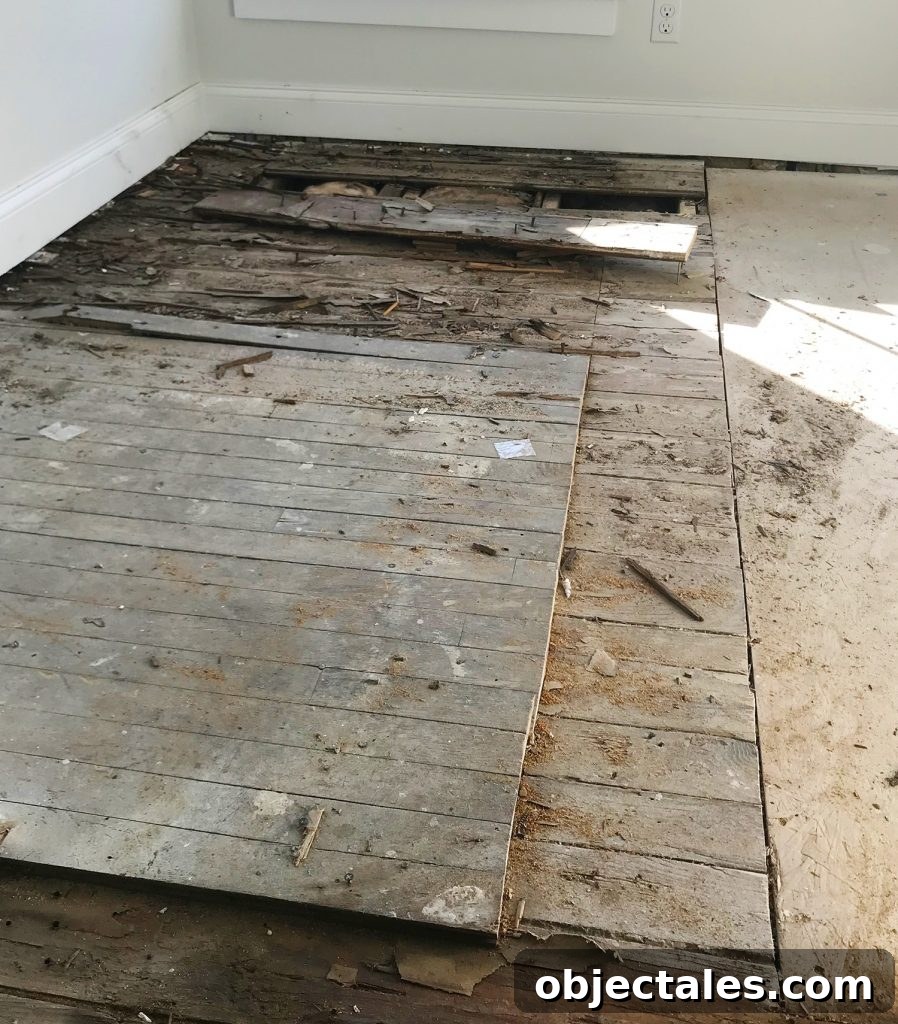 Two layers of flooring visible