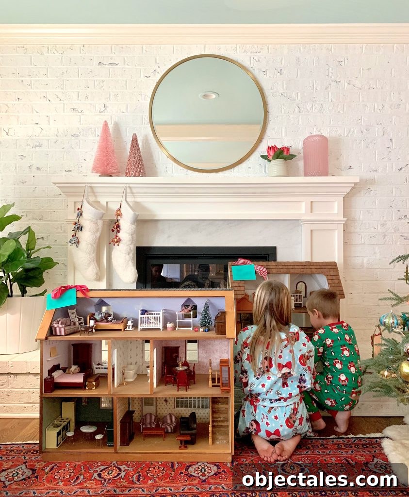 Kids opening dollhouses on Christmas morning