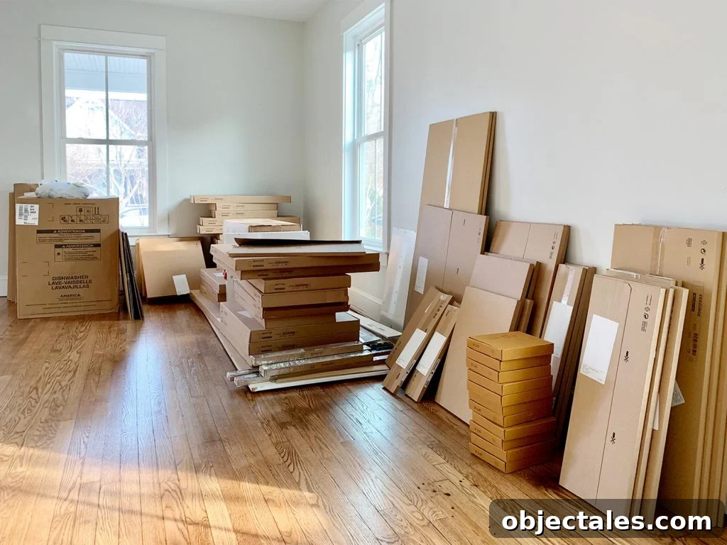 Stack of Ikea boxes for duplex kitchens