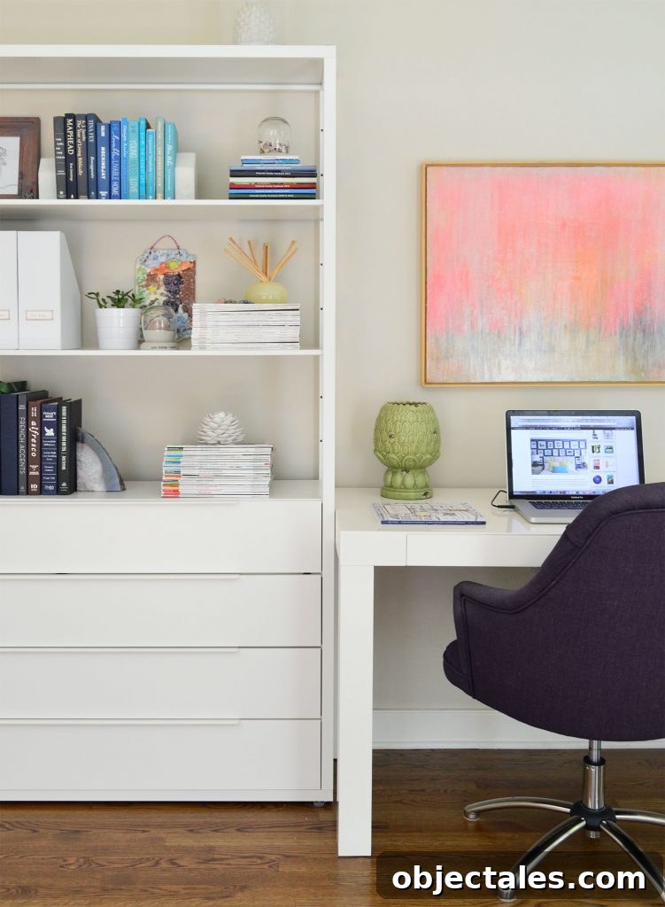 Office bookcase with mixed items