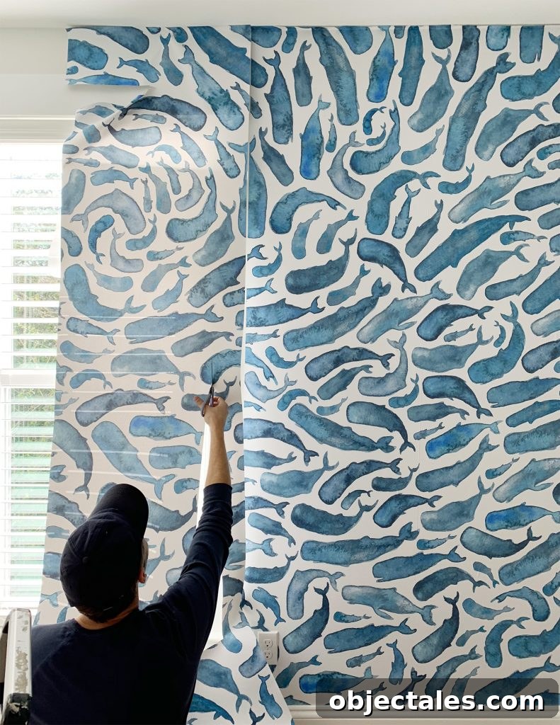 How to Install a Peel-and-Stick Wall Mural 12 Cutting Excess Wall Mural Panel To Install Around Window