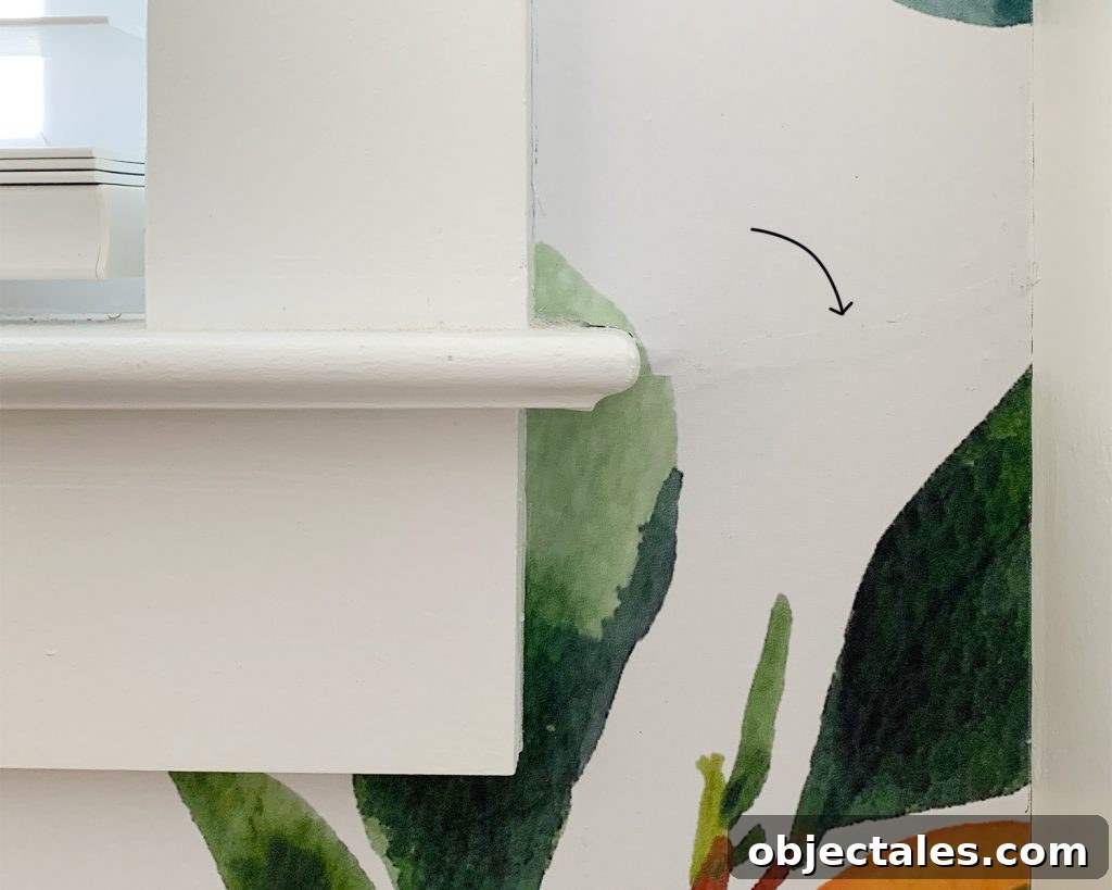 How to Install a Peel-and-Stick Wall Mural 13 Detail Of Removable Wallpaper Installation With Overlapping Section