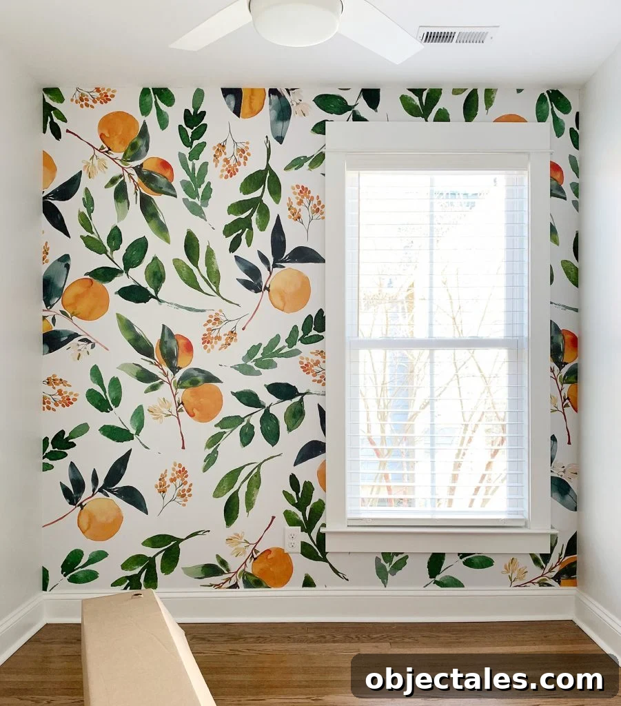 How to Install a Peel-and-Stick Wall Mural 14 Removable Orange Blossom Peel-Ad-Stick Wall Mural In Small Room