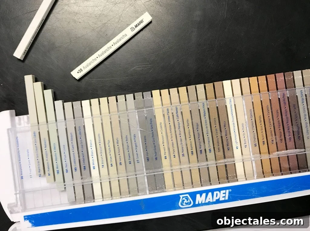 mapei grout color sample sticks at store