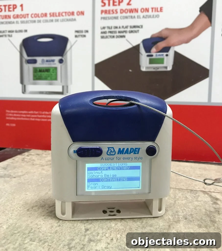 Mapei color selector tool scanning sample tile with grout selection suggestions