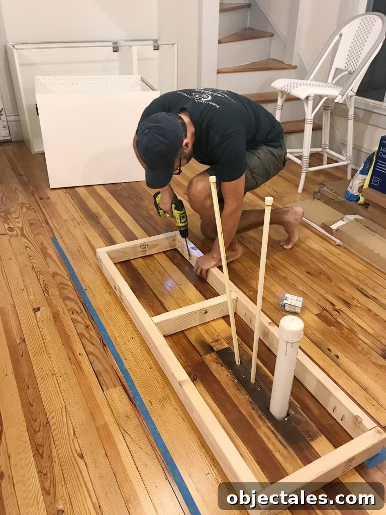How to Install IKEA Kitchen Cabinets: Step-by-Step 19 2x4 support base for island