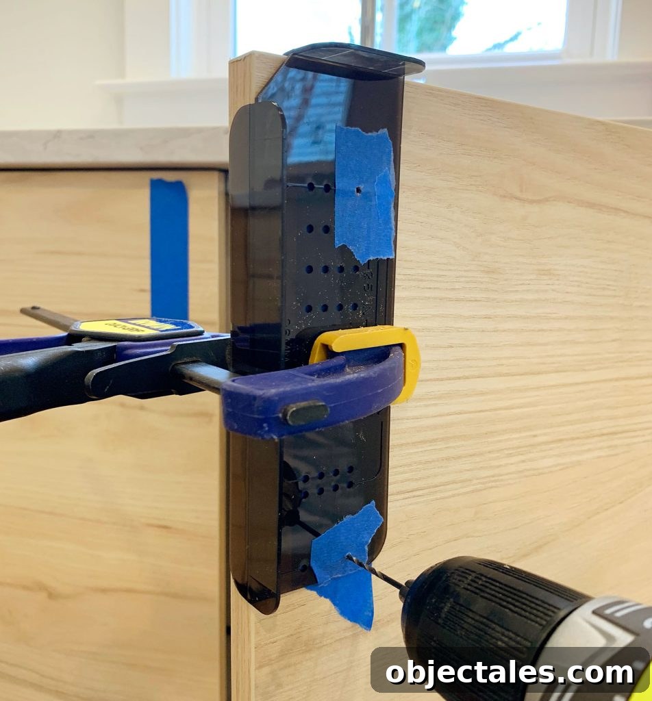 How to Install Cabinet Hardware: A Complete Guide 20 Using Template To Make Pilot Holes In Cabinet Door