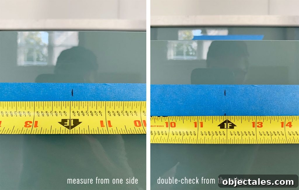 How to Install Cabinet Hardware: A Complete Guide 8 Center Line Marked On Drawer Fronts Using Tape Measure